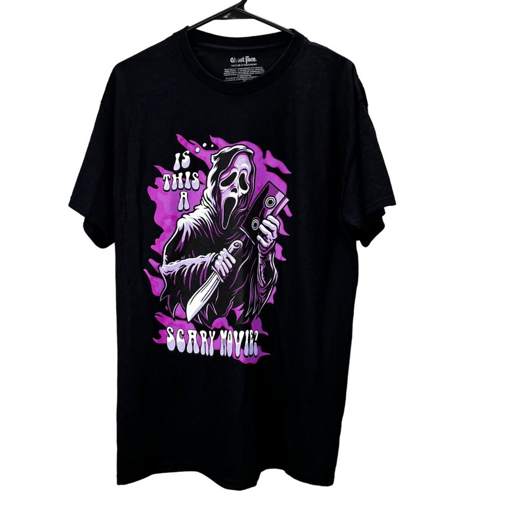 Ghost Face Scary Movie T Shirt size L Black Purple Fun World Halloween NWOT